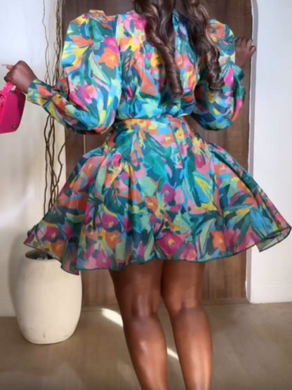 The Multi-color Printed Short Dress