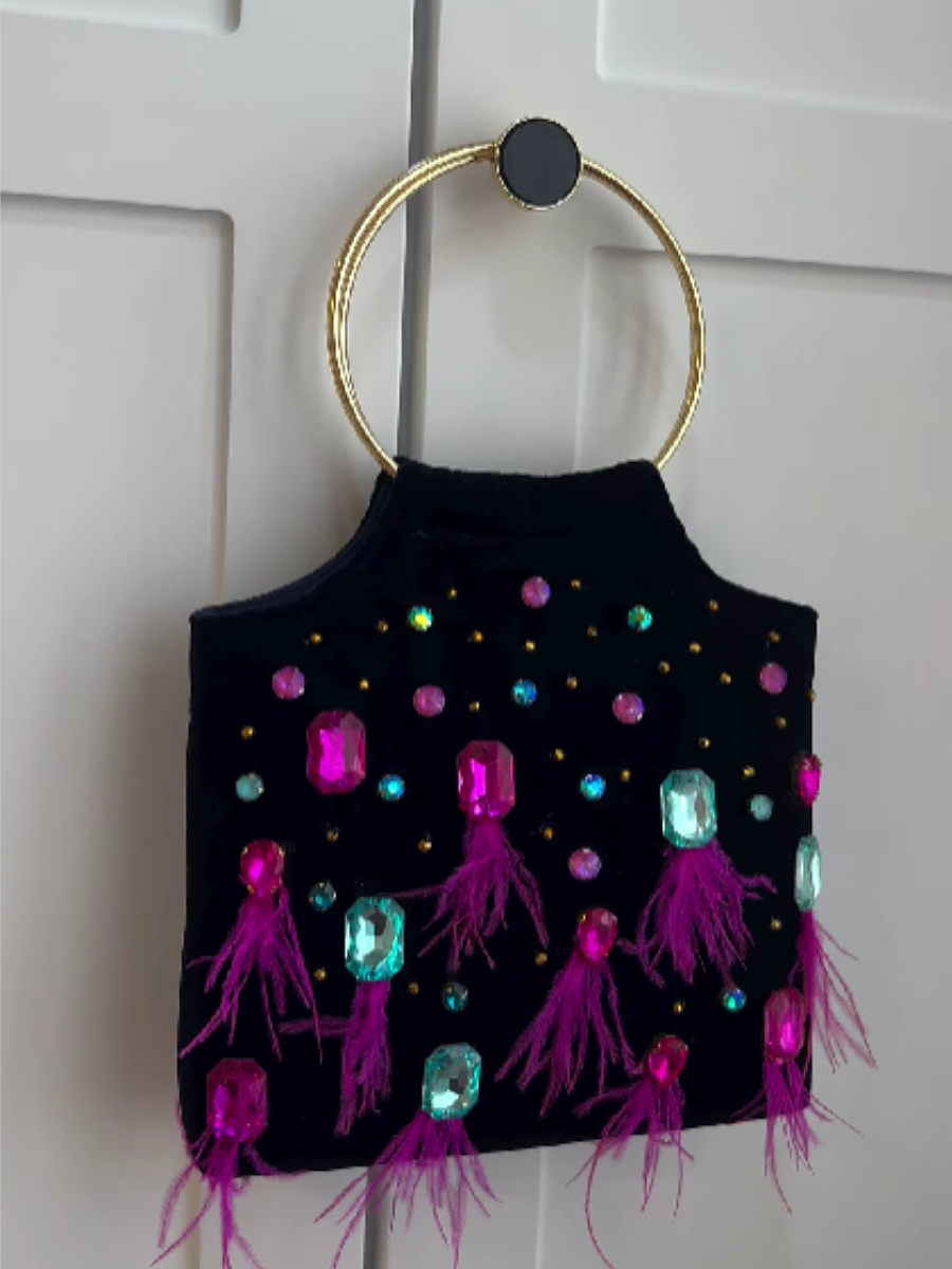 Colored Jewel Plush Tassel Tote