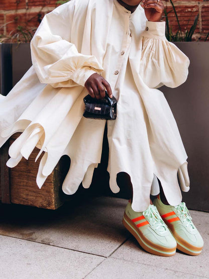 Puffy Sleeve Cut-out Fringed Hem Dress