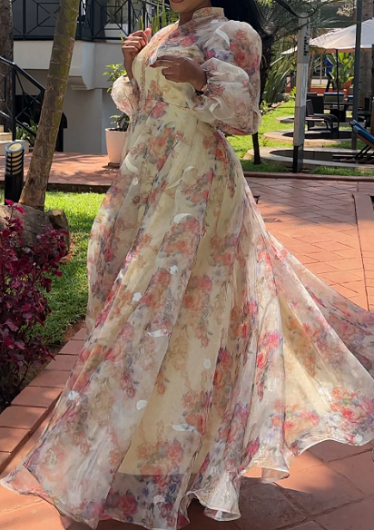 Demure Floral Maxi Occasion Dress