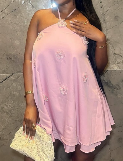 3D Flower Flowy Mini Dress