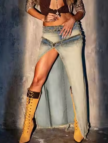 Fab Split Washed Denim Skirt