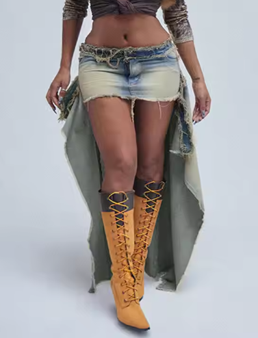 Fab Split Washed Denim Skirt