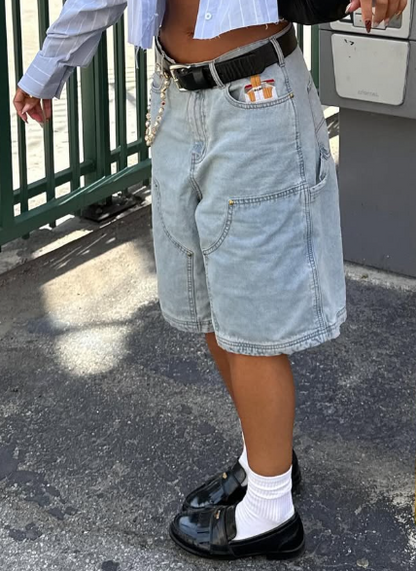 Fab Cigarette Embroidered Denim Shorts