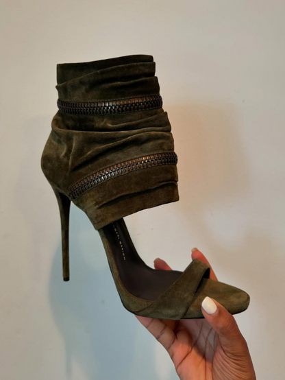 Green Suede Heel Sandals