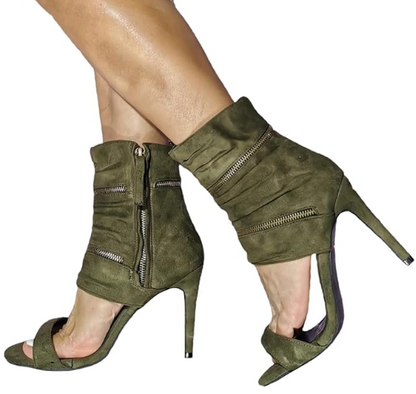 Green Suede Heel Sandals