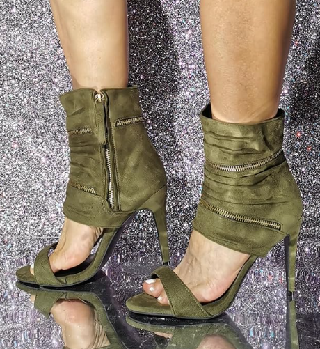 Green Suede Heel Sandals
