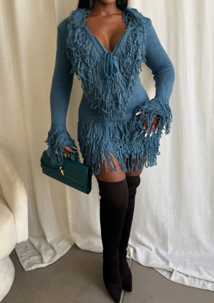 Fringe Knit Skirt 2pc Set