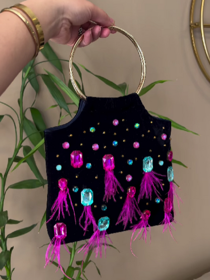 Colored Jewel Plush Tassel Tote