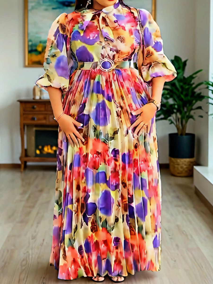 Demure Chiffon Floral Maxi Dress For Any Occasion