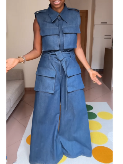 Sleeveless Denim Jumpsuit